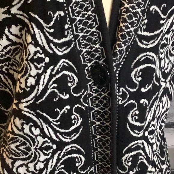 Style & Co Black White Damask Pattern Short Sleeve Sweater Cardigan Vest Sz L - Picture 3 of 11